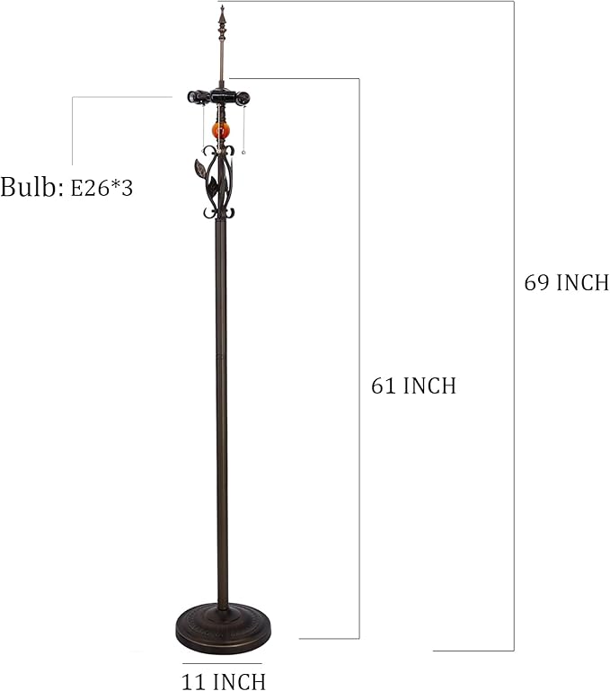 Tiffany Floor Lamp Base Only, for 16-24 Inch Stained Glass Lampshade Height 69 Inch Bronze Finished Resin Base Antique Standing Lighting Base Replacement Only Wide 11 Inch(D (W11H69 Inch))