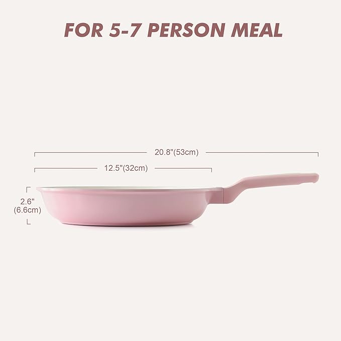 SENSARTE Nonstick Ceramic Frying Pan 12.5-Inch, Healthy Non Toxic Skillet, Induction Omelet Pan with Heat Resistant Handle, PFAS-Free, Sakura Pink