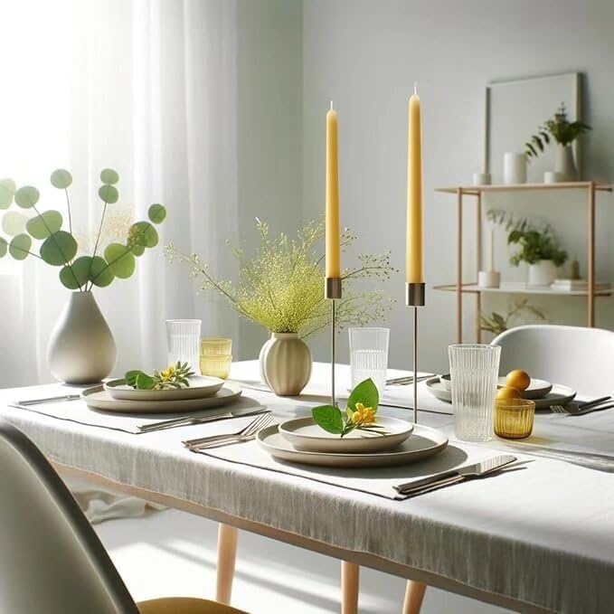 12-Inch Tall Dripless Taper Candles Set of 4 - Yellow Tapered Candles, Perfect for Spring - Smokeless, Unscented, Long Burning - Hand Poured, Colored Tall Candlesticks - Light Yellow