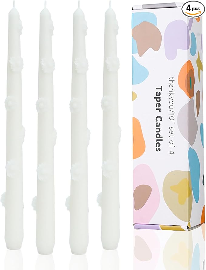 White Candlestick Taper Candles Flower Soy Candles Unscented Wedding Party Wax Unscented Dinner Candle Dripless,10 inch,Set of 4,J2