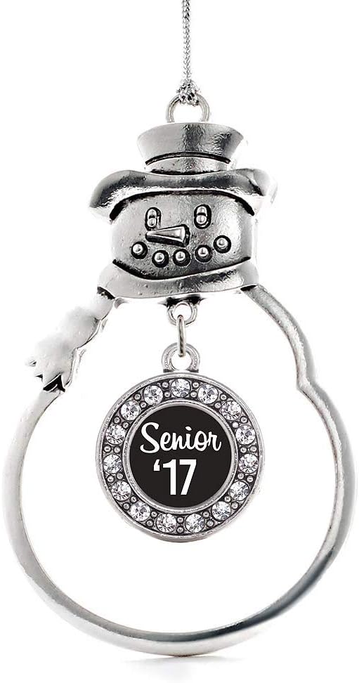 Inspired Silver - Senior '17 - Silver Christmas Ornament - Circle Charm Christmas Tree Ornament with Cubic Zirconia - Snowman Hanging Decoration