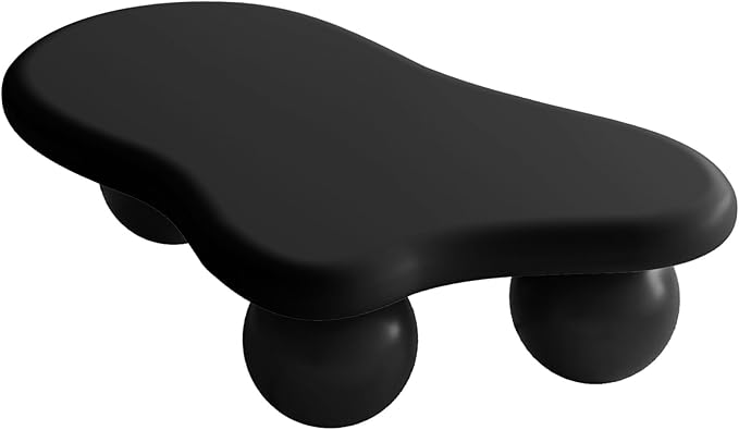 40” Cloud Coffee Table with 3 Ball Legs, Modern Lrregular Center Table for Living Room, Low Cute Small MDF Tea Table for Bedroom, Space Apartment-Black