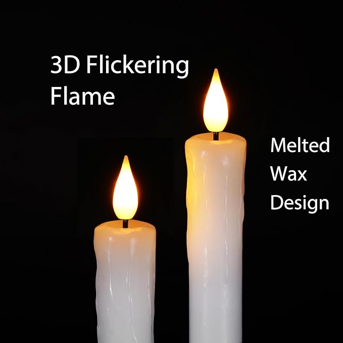 Homemory Real Wax Flameless Taper Candles with Remote Timer, 9.6 Inches White LED Flameless Candlesticks, Dripless Battery Operated Window Candles Flickering Pack of 2 for Fireplace Xmas Halloween