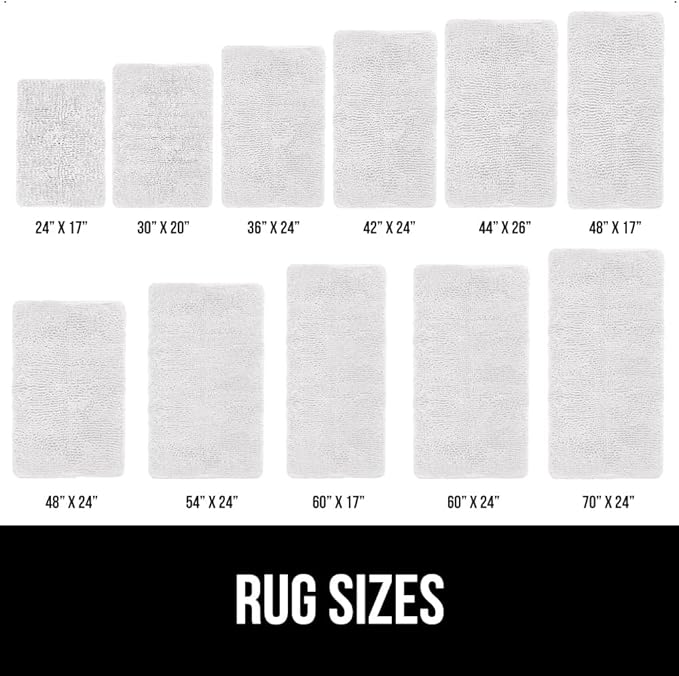 GORILLA GRIP Bath Rug Mat 60x24, Thick Soft Absorbent Chenille, Quick Dry Microfiber Mats, Rubber Backing Washable Shower Floor Rugs, Bathmat Runner, US Designed Bathroom Home Decor Accessories White