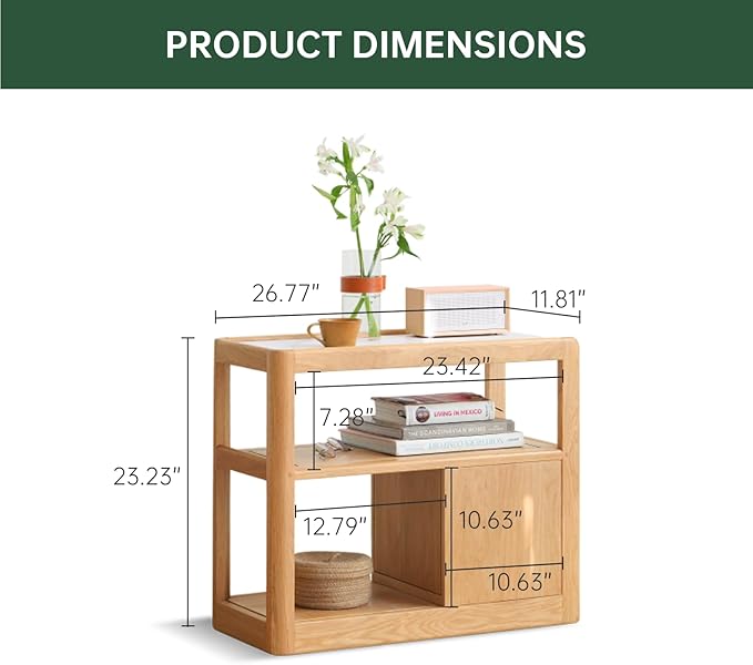 100% Solid Wood Side Table with Wheels, Narrow Side Table with Storage Drawers, Rolling Bedside Table for Bedroom Living Room Space Saving (Natural, 11.81" D x 26.77" W x 23.23" H)