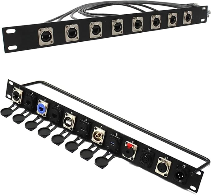 Harrisen 2PCS Hinged Rack Panel，1U8D XLR HDMI Audio Rack Mount Panel for 19 inches Audio Enclosure Server Computer Equipment Studio