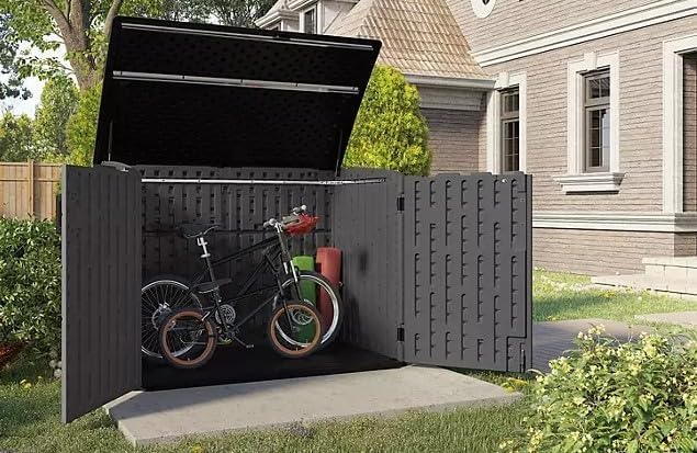 Stow-Away Horizontal Storage Shed, Outdoor Storage Box, Gray, Double Door Design-BMS4781