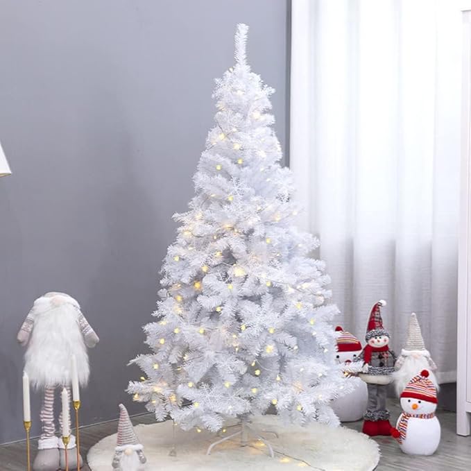 PLKO 5FT Artificial Holiday Christmas Tree，Artificial Christmas Tree Xmas Pine Tree with Stand and Soft White Branch for Holiday Indoor Outdoor,450Tips(White)