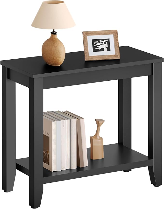 Hoctieon End Table with Double Storage Shelves, Sturdy Wooden Side Table for Living Room, Bedroom, Modern Nightstand Sofa Table for Small Spaces, Black