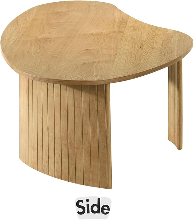 Modern Wood Coffee Table 47.25 Inch for Living Room, Natural Boho Center Table with Irregular Mango Top and Fluted Legs for Apartment