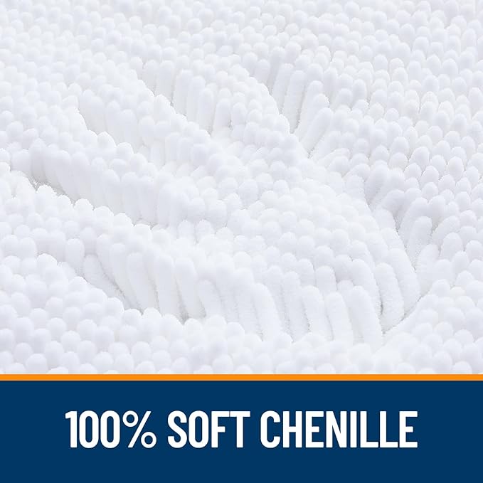 OLANLY Bathroom Rugs 24x16, Extra Soft Absorbent Chenille Bath Rugs, Rubber Backing Quick Dry, Machine Washable Bath Mats for Bathroom Floor, Tub and Shower, Home Decor Accessories, White