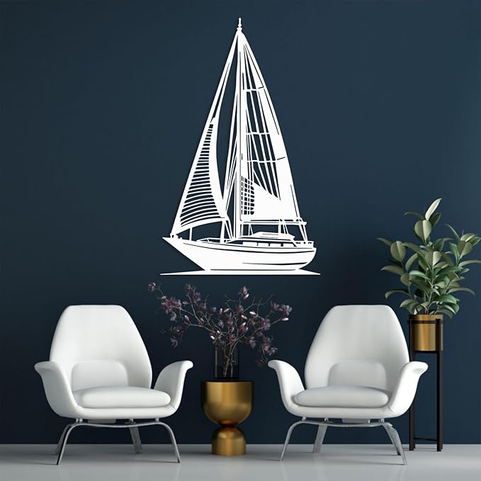 Sailboat Metal Wall Art, Sailboat Wall Decor, Boat Wall Decor, Beach Wall Art, Coastal Wall Decor, Nautical Wall Decor, Ocean Wall Art, Coastal Metal Wall Art, Beach Wall Decor for Bedroom (White, 19x30in|48x76cm)