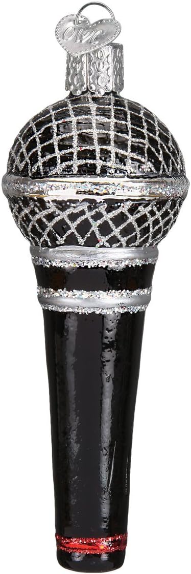Old World Christmas Microphone Glass Blown Ornament for Christmas Tree, Handcrafted Holiday Decoration, Music Collection