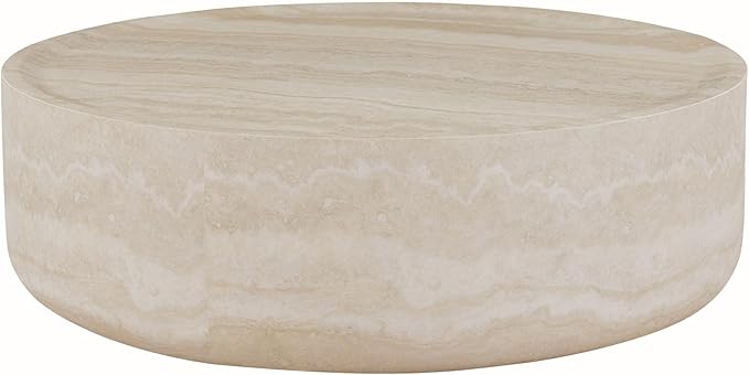 Round Mars Pattern Faux Marble Coffee Table, Modern Drum End Table for Living Room, No Assembly Required, Fiberglass Circle Coffee Table for Apartment (ø39.37" x 12")