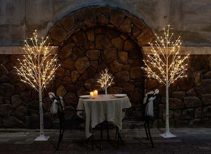 Hairui Pre Lit Birch Tree 2 Pack 6FT 128 Warm White LED White Twig Tree Lights for Indoor Outdoor Home Spring Easter Christmas Holiday Decorations