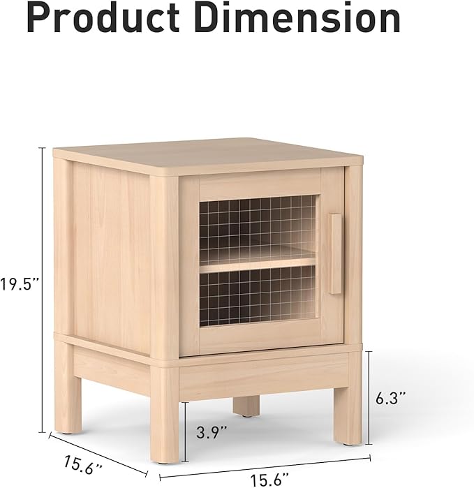 Bonzy Home End Table Set of 2, Modern Nightstand with Acrylic Doors and Storage Shelves, Square Side Table for Living Room, Bedroom, Oak