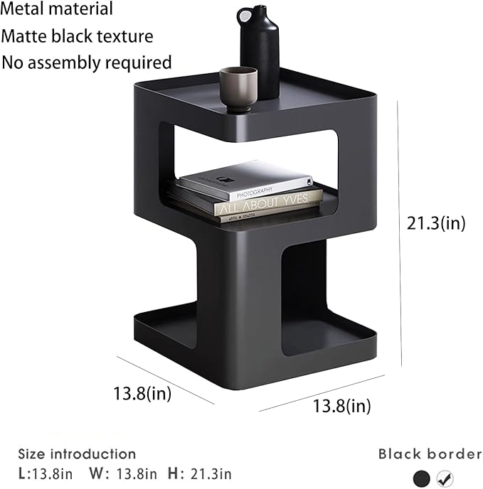 Side Table,Modern end Table,Black Metal nightstand,Bedside Tables,Accent Table with Storage for Living Room Bedroom entryway Couch,no Assembly Required,Unique Furniture.