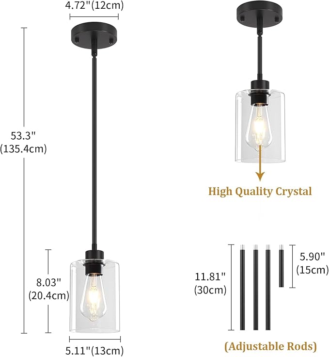 3 Pack Glass Pendant Lights Kitchen Island, Modern Black Pendant Lighting Over Island Hanging Light Fixtures Kitchen Ceiling Lamp Farmhouse Mini Chandeliers for Hallway Entryway Bedroom Dining Room