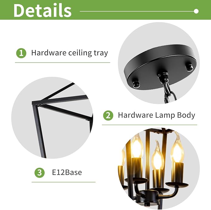 Black Farmhouse Chandelier, Industrial 4 Light Pendant Light Fixtures, Rustic Metal Lantern Ceiling Hanging Light for Entryway, Foyer, Kitchen Island, Dining Room, Hallway, Bedroom