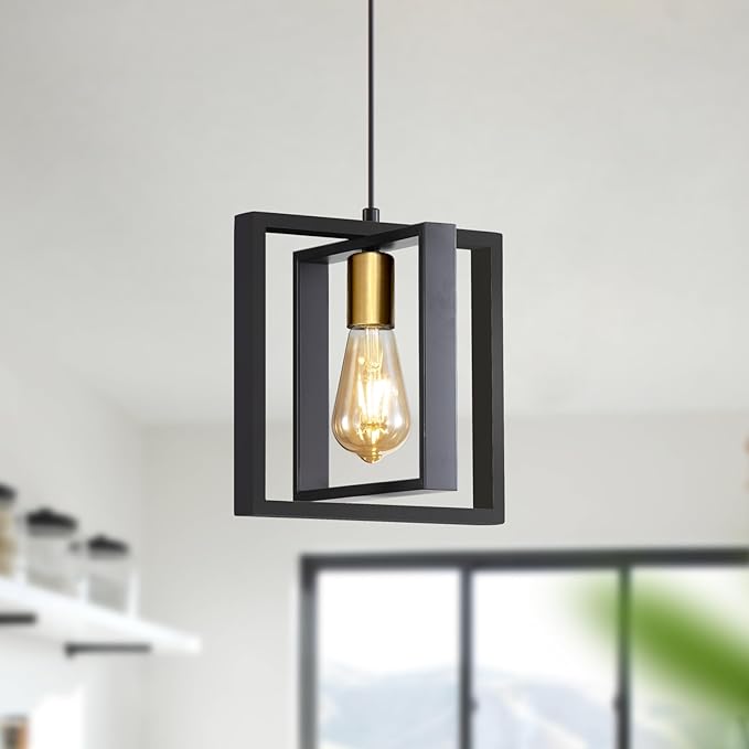 Black Industrial Farmhouse Pendant Light, Vintage Metal Rustic Hanging Light, Adjustable Height Kitchen Island Pendant Lights Fixture, Mini Ceiling Lamp for Entryway, Dining Room, Foyer