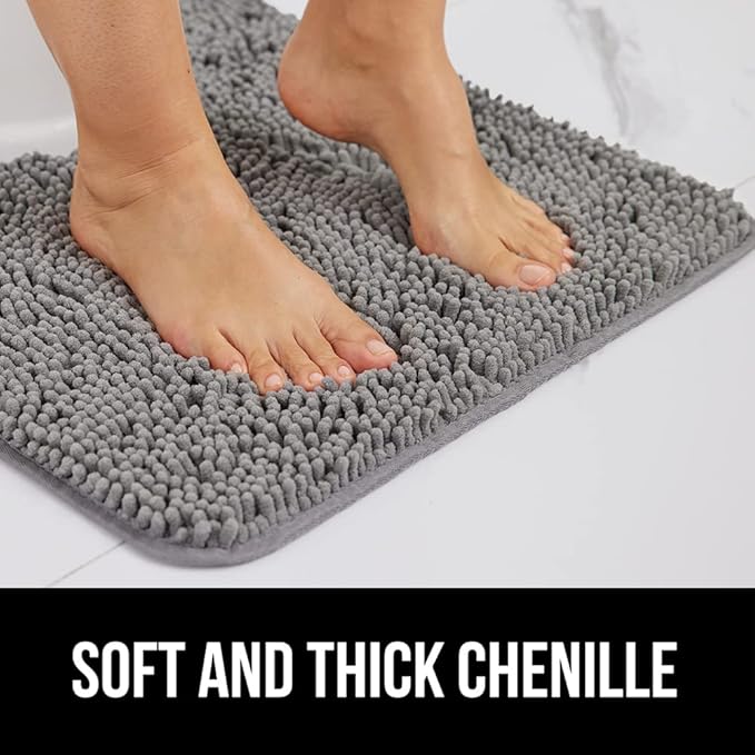 GORILLA GRIP Bath Rug Mat 54x24, Thick Soft Absorbent Chenille, Quick Dry Microfiber Mats, Rubber Backing Washable Shower Floor Rugs, Bathmat Runner, US Designed Bathroom Home Decor Accessories Grey