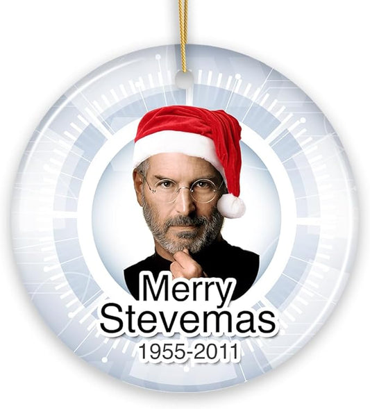 Steve Jobs Merry Stevemas Memorial Christmas Ornament, Gift for Technology Company Founder