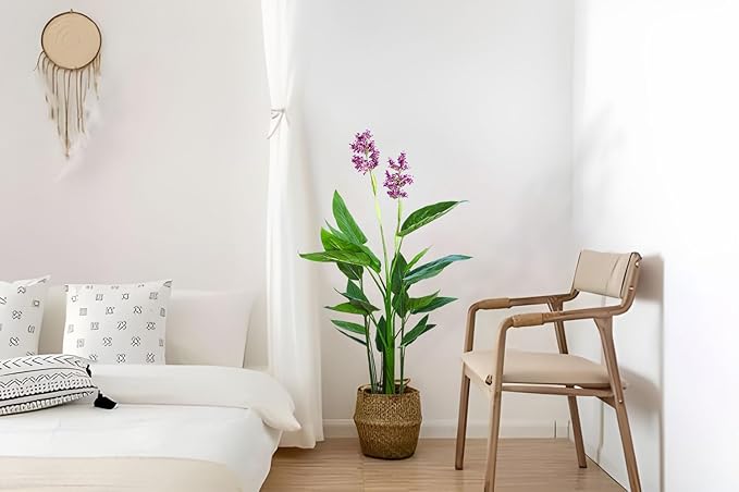 Aveyas 5ft Artificial Canna Violet Tree with Flowers for Home Decor, 5 Feet Faux Tropical Plant Fake Silk Trees with Pot for Indoor Outdoor House Porch Living Room Office (5 ft Tall)