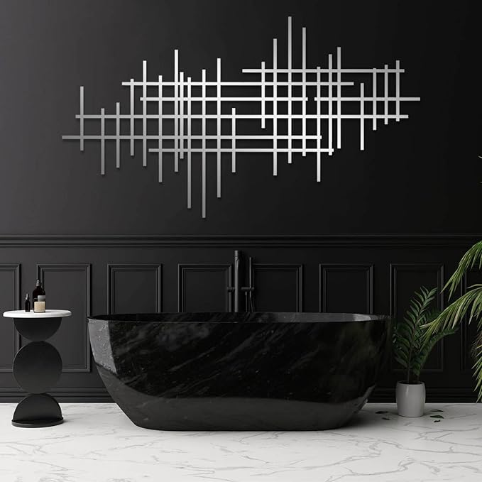 Geometric Line Metal Wall Art, Minimalist Geometric Metal Wall Art, Line Wall Decor, Modern Luxury Wall Decor, Abstract Wall Decorations, Minimalist Bedroom Wall Hanging (White, 35"x20"/90x51cm)