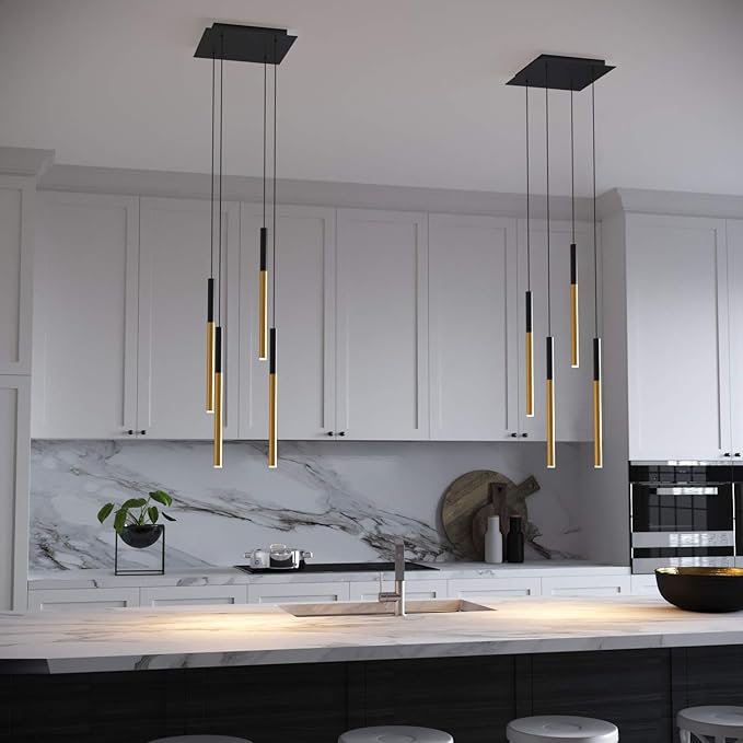 ALTAIR 4 Mini Pendant Lighting Black-Brass - LED Hanging Light Fixture for Kitchen Island, Bar, Foyer - Cluster Pendants - Dimmable, Adjustable Wire, Lamp Bulb Included