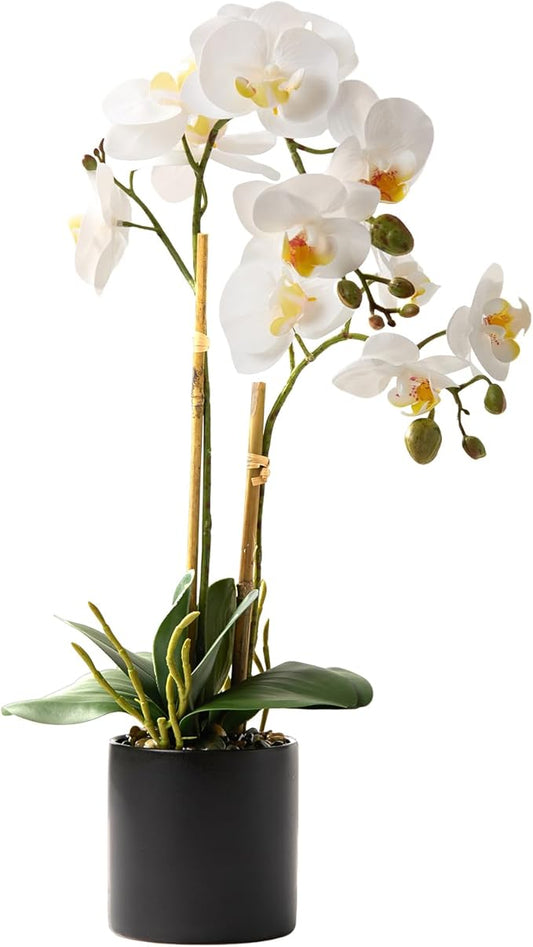 17" Fake White Orchid Flowers in Ceramic Pot,Real Touch Orchids Artificial Flowers Potted Plant,Faux Phalaenopsis Flowers Potting for Home Wedding Table Centerpiece Bathroom Office Decor
