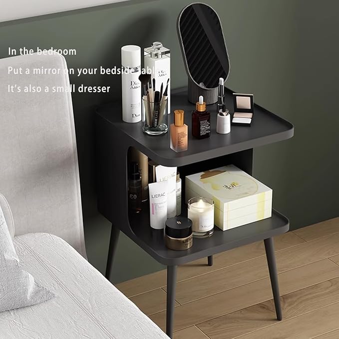 Metal Side Table,Modern end Table,Small nightstand,Bedside Table with Open Storage Shelf for Living Room Bedroom Small Space (Black)