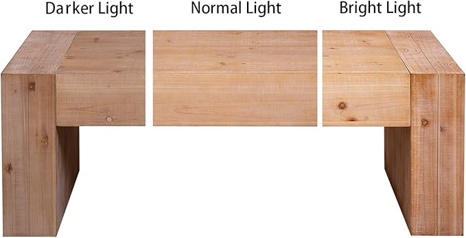 Natural Wood Coffee Tables for Living Room, Rectangle Cocktail Table Wooden Room Table, Rustic Coffee Table for Office and Apartment