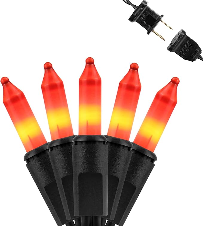 Orange Christmas Lights Mini String Lights– 100 Count Incandescent, 26.5ft Black Wire, UL Listed Connectable Pumpkin Lights for Porch, Patio, Fall Decor