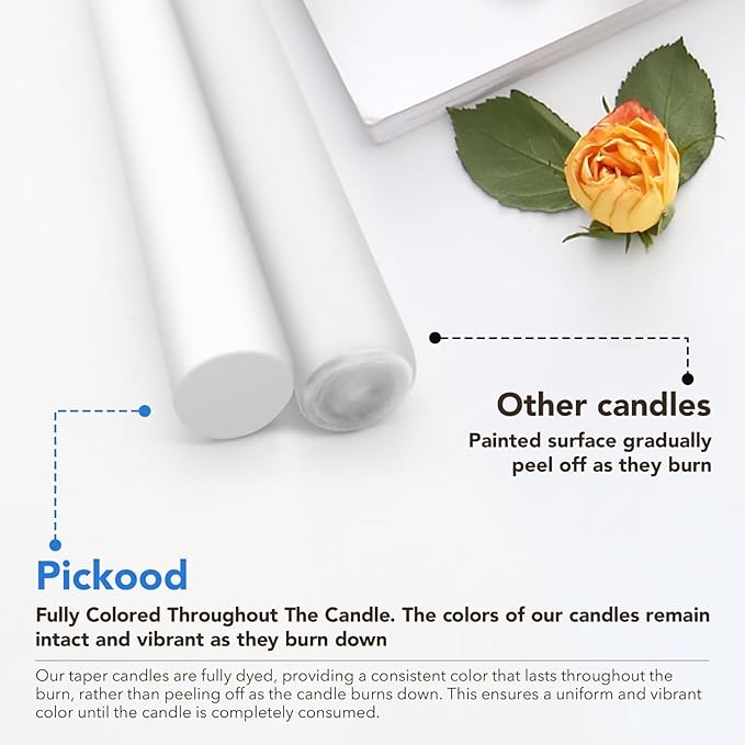 10-Inch Tall Unscented Dripless Taper Candles Bulk 30 Pack - White Taper Candles Bulk, Perfect for Wedding, Dinner - Smokeless, 6-8 Hour Long Burning - Colored Candlesticks Bulk - White