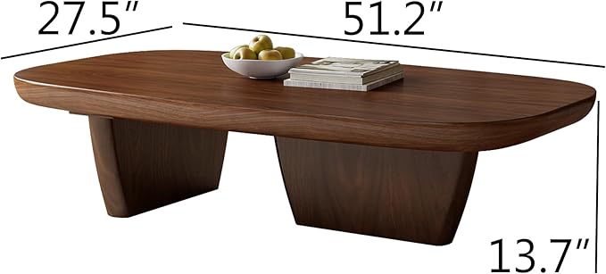 Walnut Coffee Table, Mid Century Modern Decor Low Cocktail Tea Table with Rounded Corners for Living Room, Home, Office, 51.2" Brown