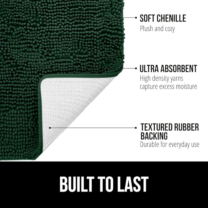 GORILLA GRIP Bath Rug Mat 36x24, Thick Soft Absorbent Chenille, Quick Dry Microfiber Mats, Rubber Backing Washable Shower Floor Rugs, Bathmat Runner, US Designed Bathroom Home Decor Accessories Hunter