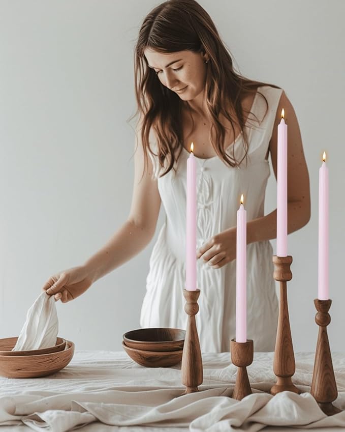 Pink Taper Candles 10.5 inch Pastel Candle Sticks Unscented Driples Tapered Candle Ideal as Dinner Candles Smokeless Long Burning,Set of 12