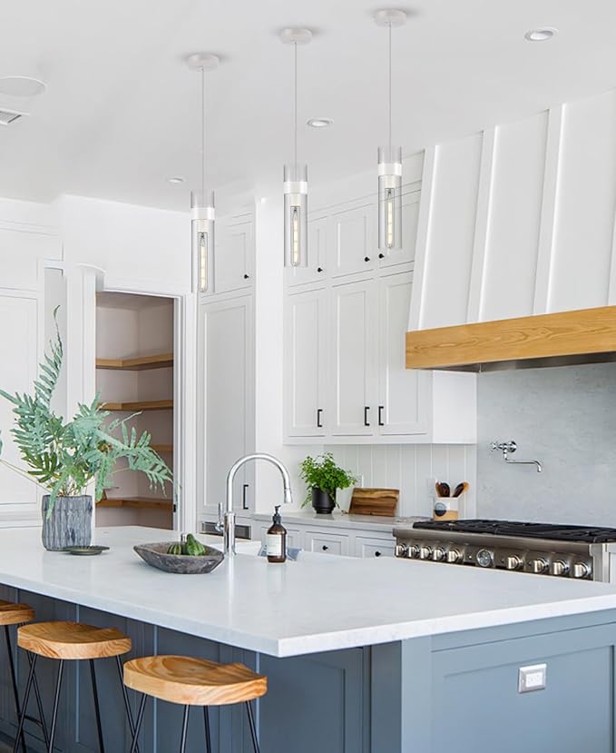 2 Pack Pendant Lights Kitchen Island (Bulbs Included), White Adjustable Modern Glass Pendant Light Over Island, Industrial Pendant Light Fixtures for Dining Room Hallway Bedroom Living Room