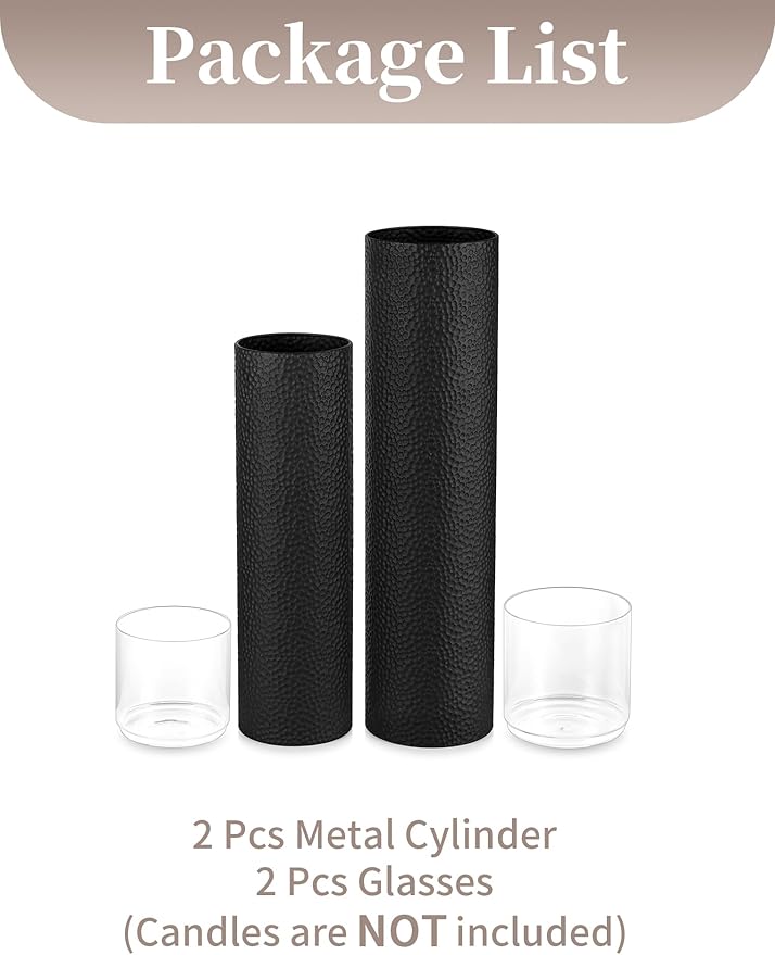 Sziqiqi Tall Floor Candle Holders: 34/27 inch Hurricane Pillar Candleholders Set of 2 for Home Decor - Large Black Cylinder Candle Stand for Outdoor Porch Living Room Fireplace