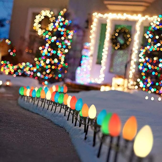 C9 Christmas Lights 25Ft Multicolored Outdoor String Lights with 26 Ceramic Edison Bulbs(1 Spare), C9/ E17 Base, Hanging Vintage Multicolor Lights for Christmas Party Backyard Wedding Decor