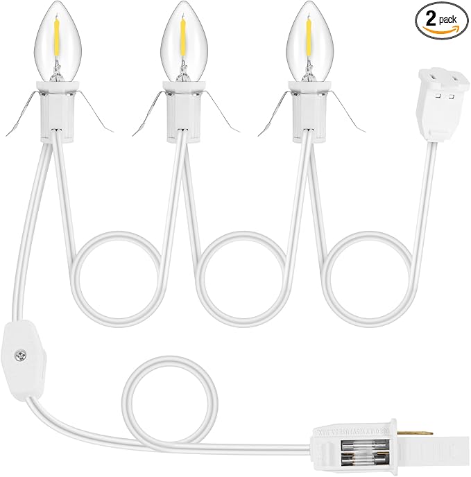 1Pack Accessory Cord with 3LED Bulbs and Outlet Christmas Village Light 7.4FT Blow Mold Light Cord with Spare Fuse Warm White C7 Lamp Christmas Village Accessories for Village Houses Craft Pumpkin