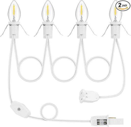 1Pack Accessory Cord with 4LED Bulbs and Outlet Christmas Village Light 8.9FT Blow Mold Light Cord with Spare Fuse Warm White C7 Lamp Christmas Village Accessories for Village Houses Craft Pumpkin