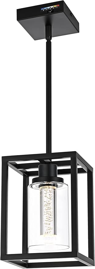 MELUCEE Black Pendant Lights Kitchen Island 1-Light, 5 Color Dimmable Led Pendant Light Ceiling Hanging Over Sink with Crystal Bubble Glass, Modern Integrated LED Hanging Light Dining Room Lighting