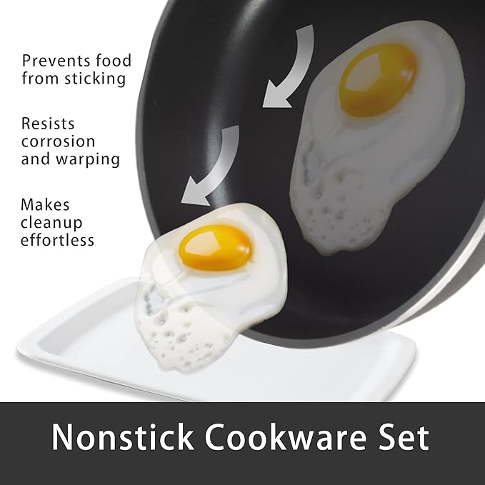 Pots and Pans Set Nonstick Cookware Set 5 Piece, Kitchen Cooking Sets with Tempered Glass Lid and Comfortable Handle, Classic Kitchen Cookware Set, Black and Green