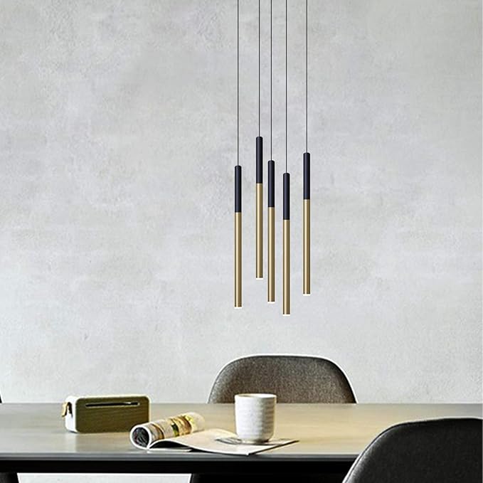 ALTAIR 5 Mini Pendant Lighting Black-Brass - LED Hanging Light Fixture for Kitchen Island, Bar, Foyer - Cluster Pendants - Dimmable, Adjustable Wire, Lamp Bulb Included
