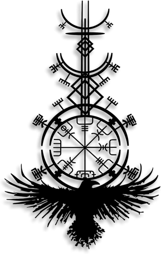 LIYOUYA Gothic Raven Viking Metal Wall Decor - Nordic Style Room Decor Black Wall Art Home Decor for Living Room, Bedroom, Dining Room (Black)