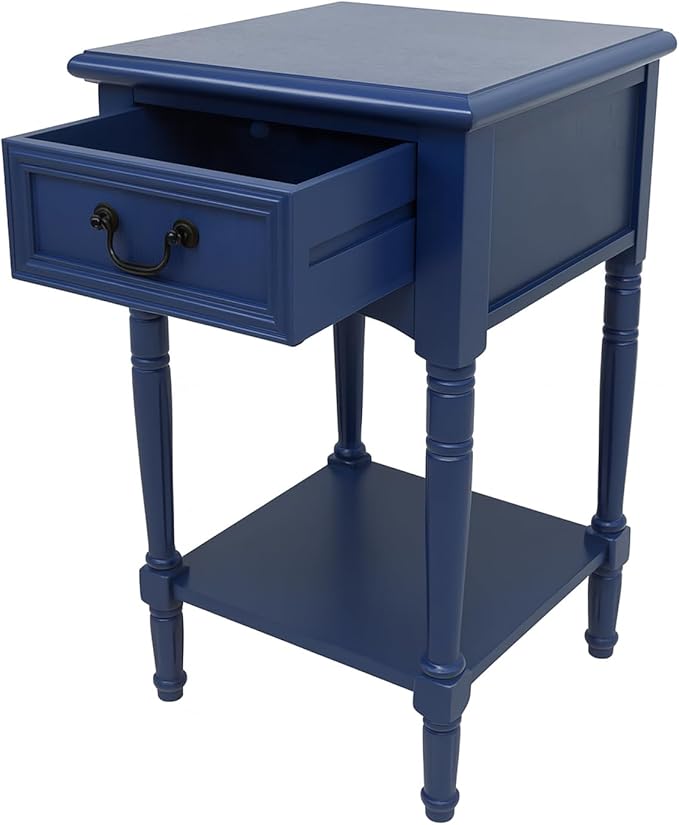 Urban Designs Wooden Accent Table/Nightstand with Drawer and Bottom Shelf – 29" H, 16" L x 16" W - Navy