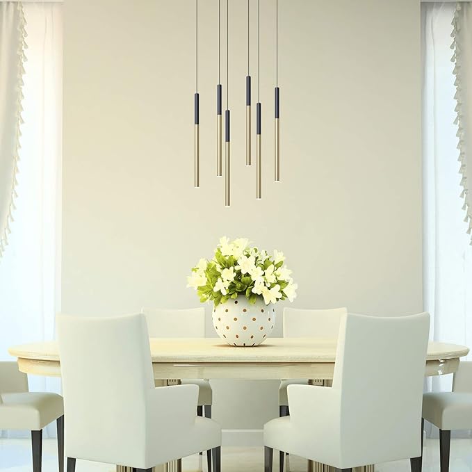 ALTAIR 6 Mini Pendant Lighting Black-Brass - LED Hanging Light Fixture for Kitchen Island, Bar, Foyer - Cluster Pendants - Dimmable, Adjustable Wire, Lamp Bulb Included