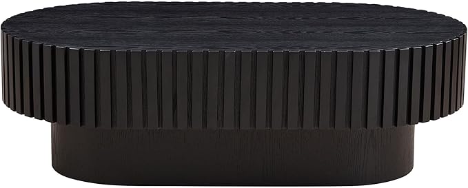WILLIAMSPACE 43.7" Black Oval Coffee Table, Mid Century Modern Luxury Wood Drum Center Table for Living Room, Handcraft Accent Side Table Tea Table for Apartment, 43.7"*24.8"*13.78"H (Black)