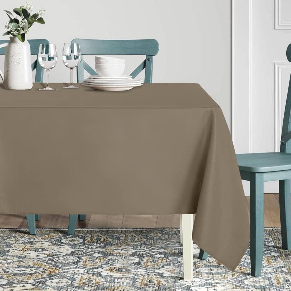sancua Rectangle Tablecloth - 60 x 84 Inch - Stain and Wrinkle Resistant Washable Polyester Table Cloth, Decorative Fabric Table Cover for Dining Tables, Buffet Parties and Camping, Taupe